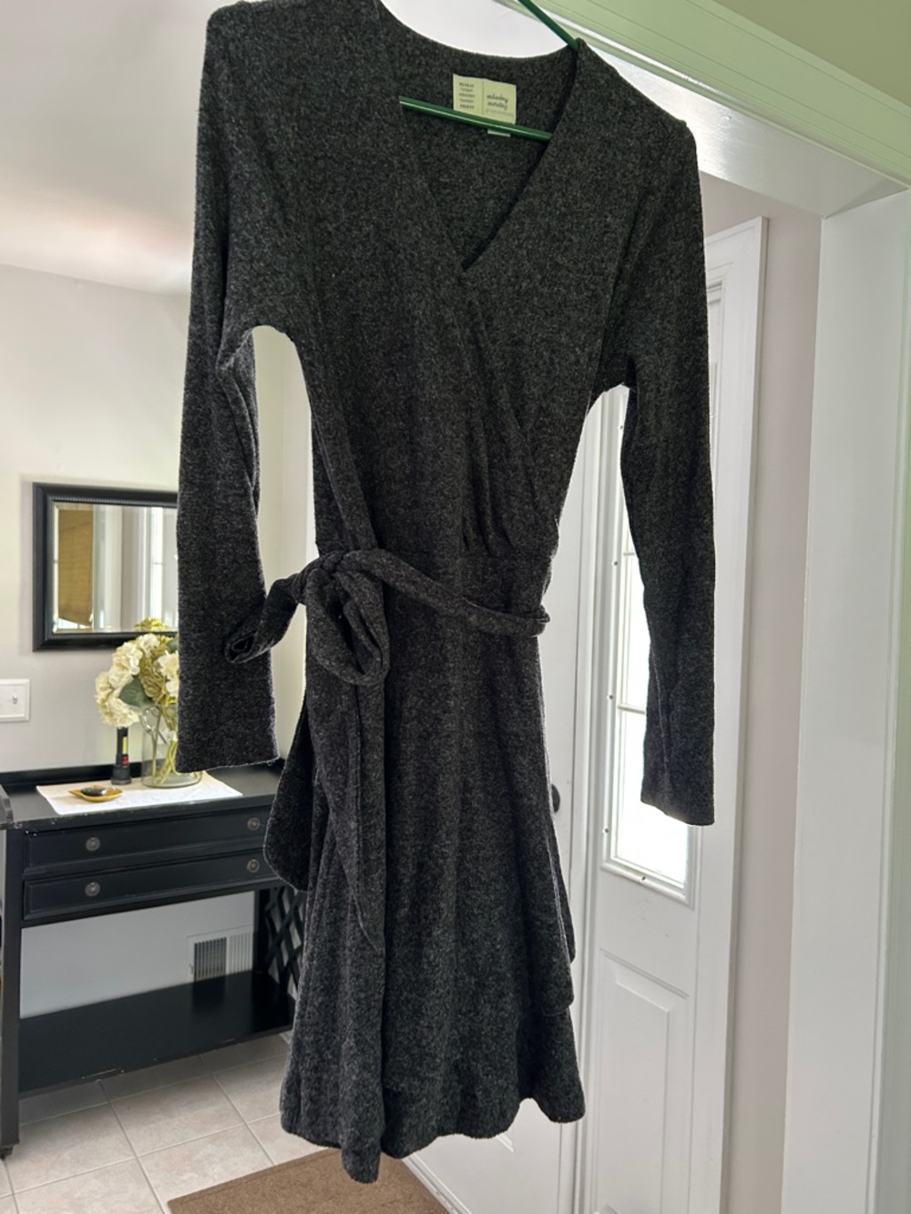 Anthropologie Saturday Sunday brand Charcoal Wrap Dress with Tie